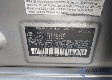 2011 Subaru Legacy 2.5I Premium from USA, damaged, VIN 4S3BMBC63B3219089